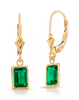 14K Gold Green Emerald Gemstone Drop Earrings