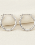 10K White Gold Diamond-Cut Hoop Earrings
