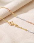 14K Gold Three-Tone Diamond-Cut Mirror Chain Necklace