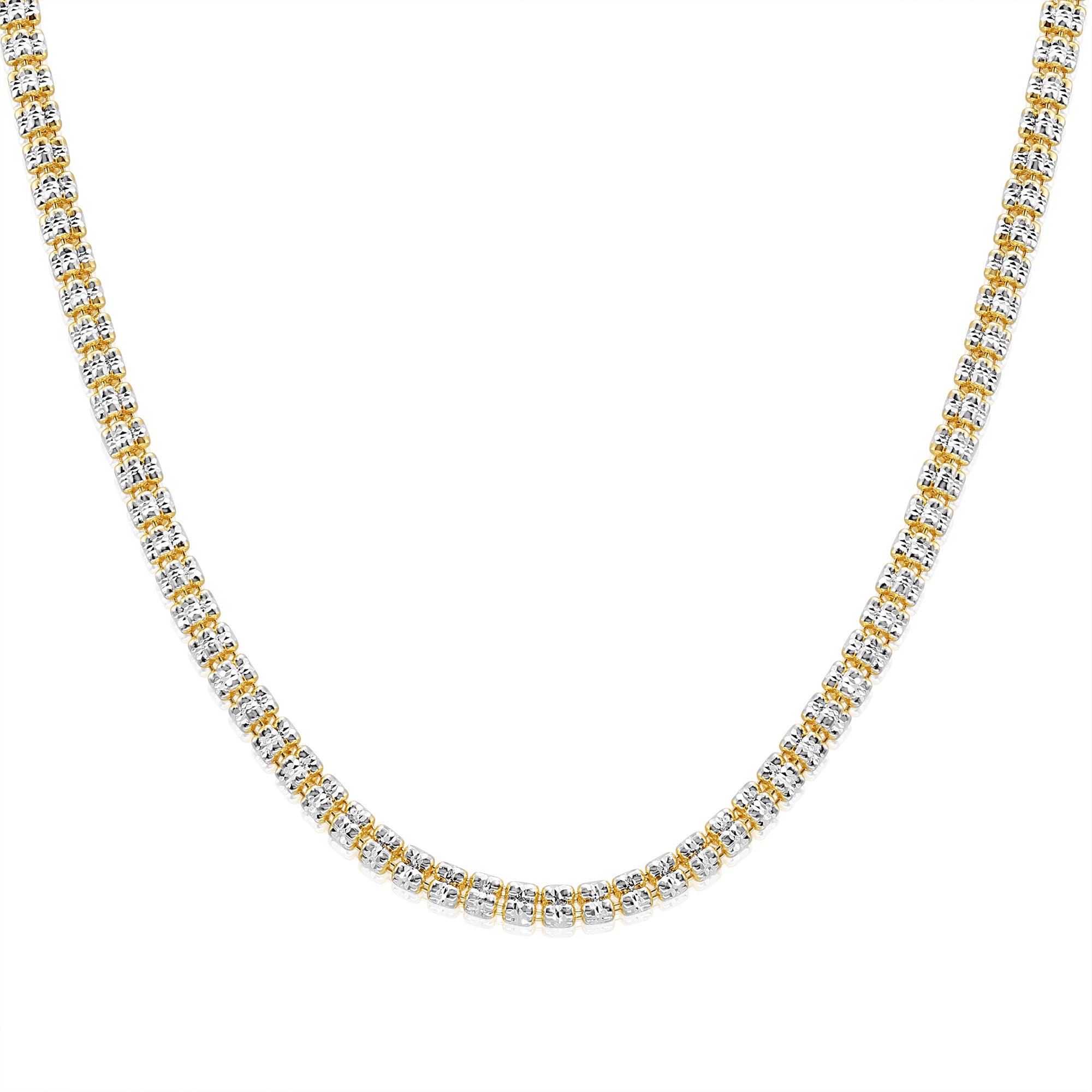 Sterling Silver Two-Tone Diamond-Cut Ice Chain Necklace, Pyramid Design