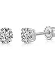 14K White Gold Lab Diamond Stud Earrings, CVD Brilliant Solitaire Round Diamond Studs, Screwback