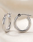 14k White Gold Chunky Hoop Earrings, 3mm Thickness