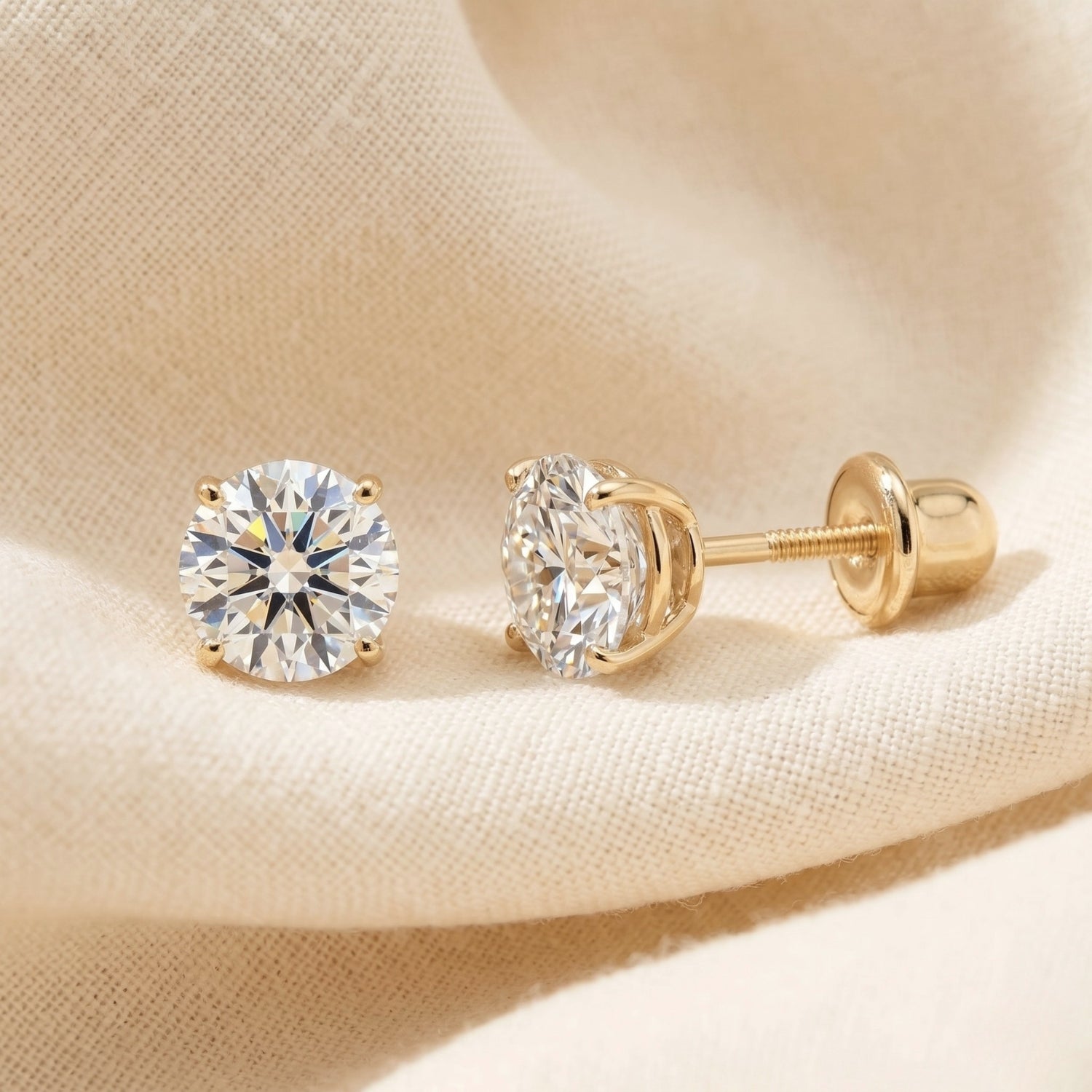 14K Yellow Gold Classic Solitaire Screwback Stud Earrings