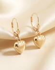 14K Yellow Gold Heart Drop Dangle Earrings