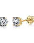 14K Yellow Gold Lab Diamond Stud Earrings, CVD Brilliant Solitaire Round Diamond Studs, Screwback