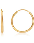 14K Yellow Gold Round Endless Hoop Earrings, 1.3mm Thin