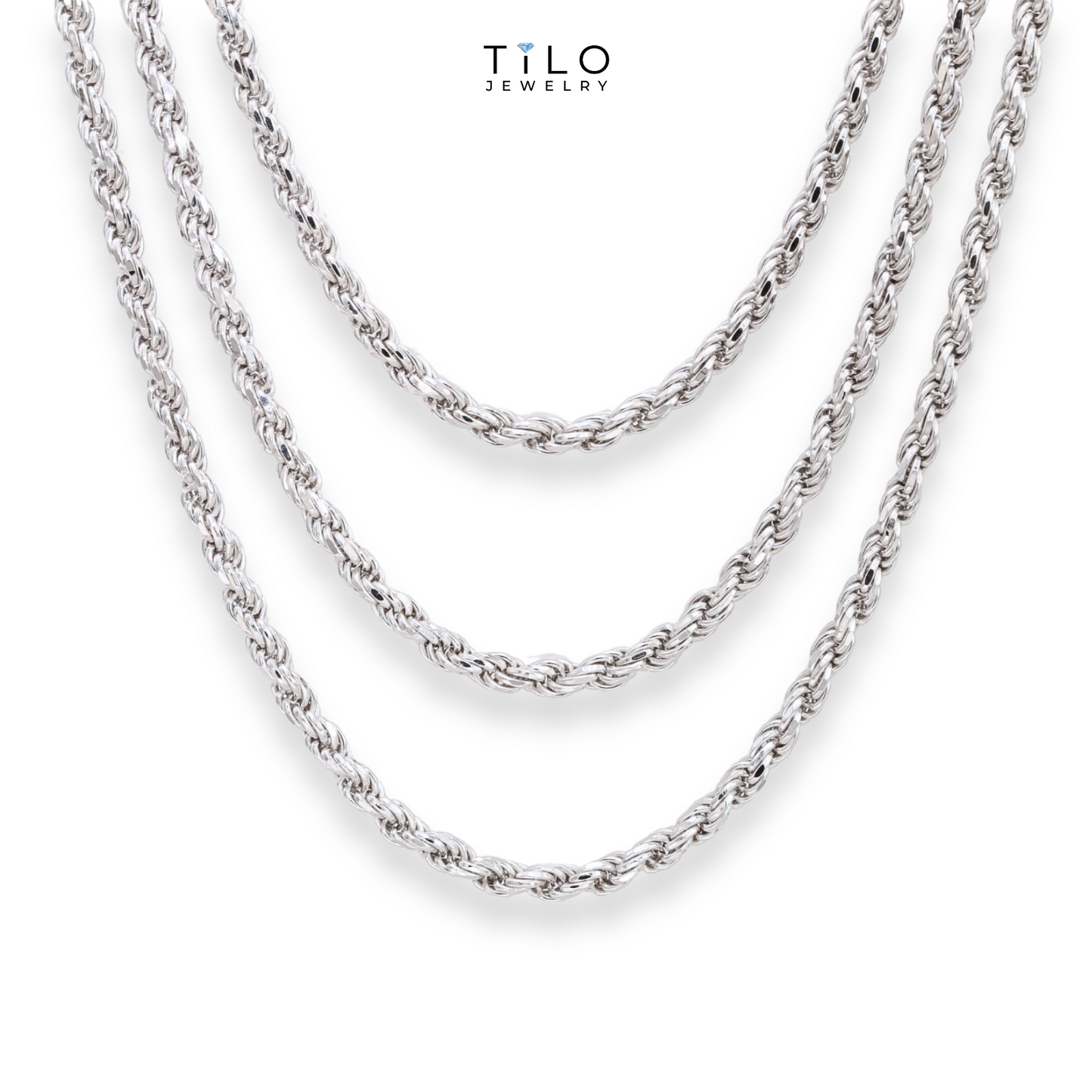 Sterling Silver Italian Rope Chains, Solid 925 Pure Silver with Strong Lobster Lock