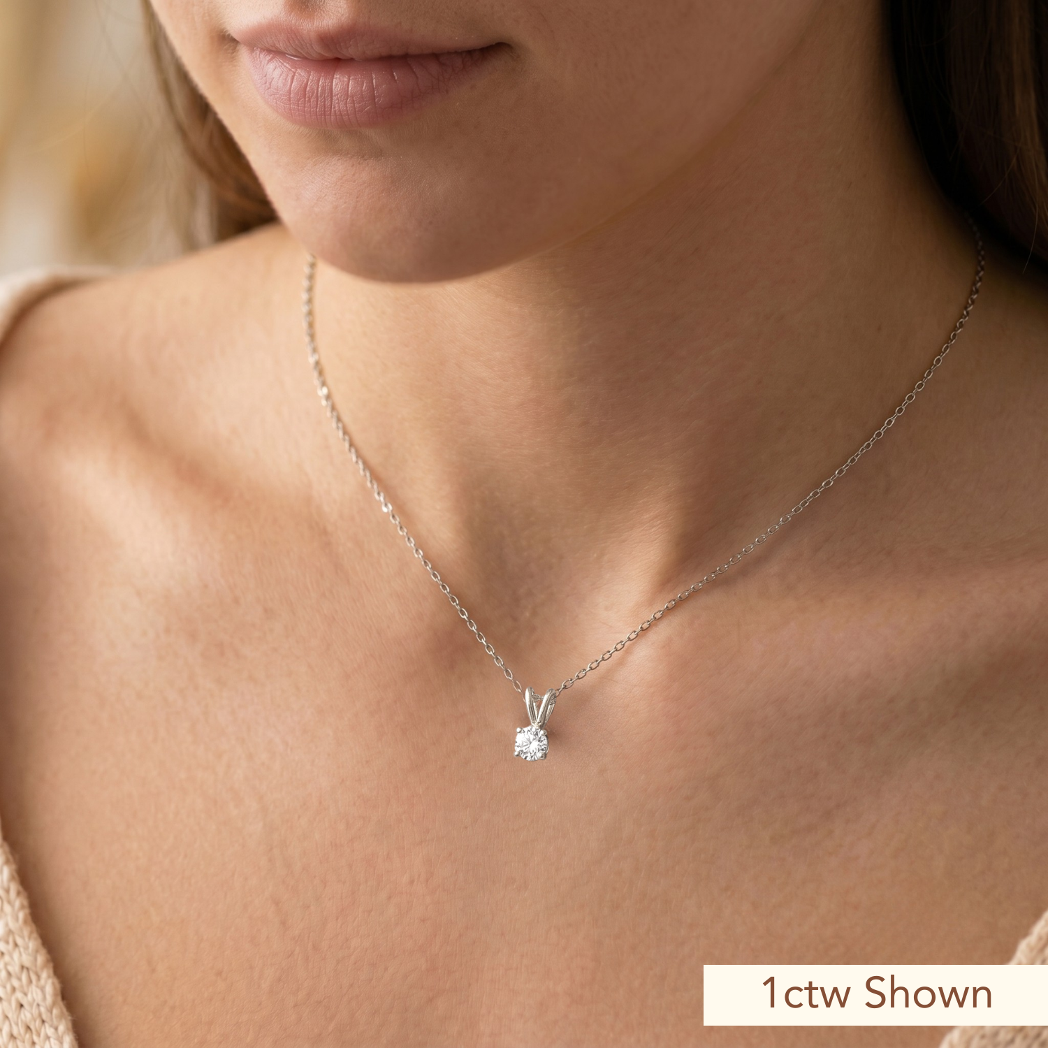 14K White Gold Lab Diamond Solitaire Pendant Necklace