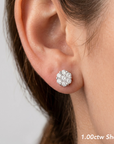 14K White Gold Natural Diamond Cluster Studs, Screwback
