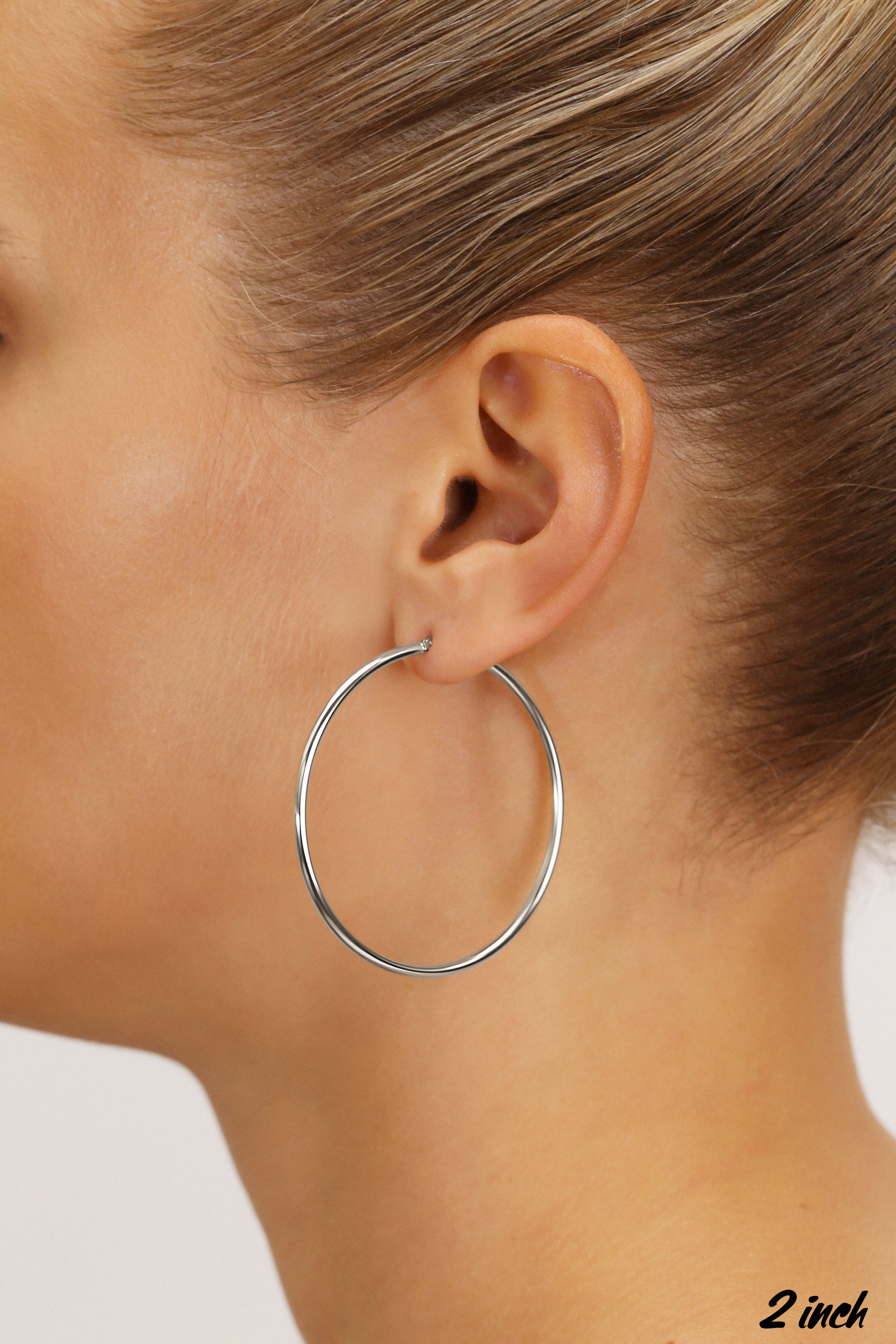 10K White Gold Classic Round Hoop Earrings, All Sizes Available