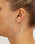 10K White Gold Classic Round Hoop Earrings, All Sizes Available