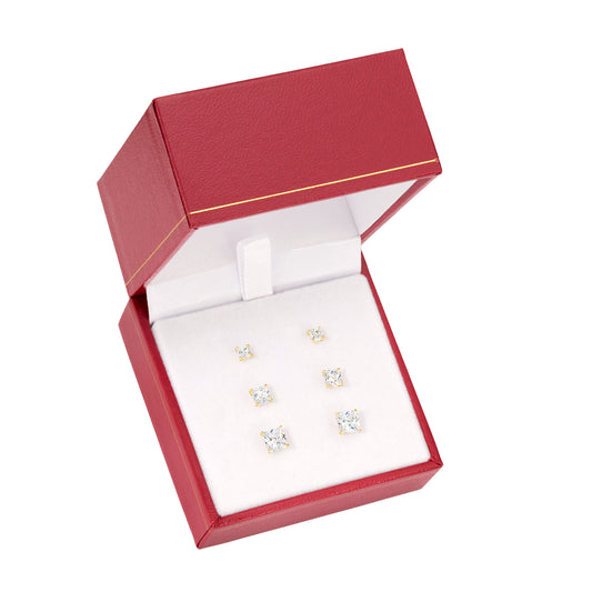Bundle SET OF 3! 14K Solid Gold Earrings, Square Studs with Cubic Zirconia Stones and 14K Solid Gold Butterfly Push-backings