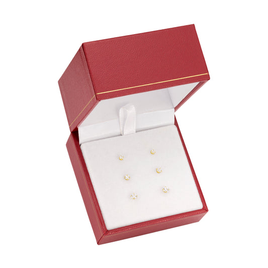 Bundle 3 PAIR SET! 14k Yellow Gold Classic Zirconia Stud Earrings with Pushbacks (Unisex)