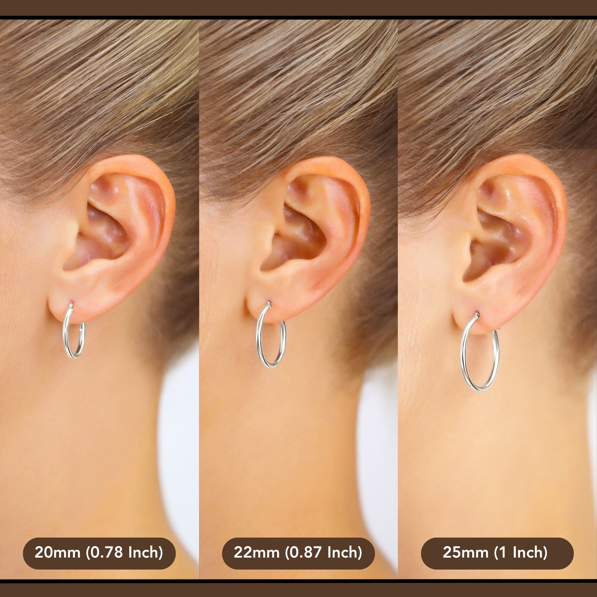 10K White Gold Classic Round Hoop Earrings, All Sizes Available