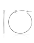 14K White Gold Thin Classic Hoop Earrings, 1mm