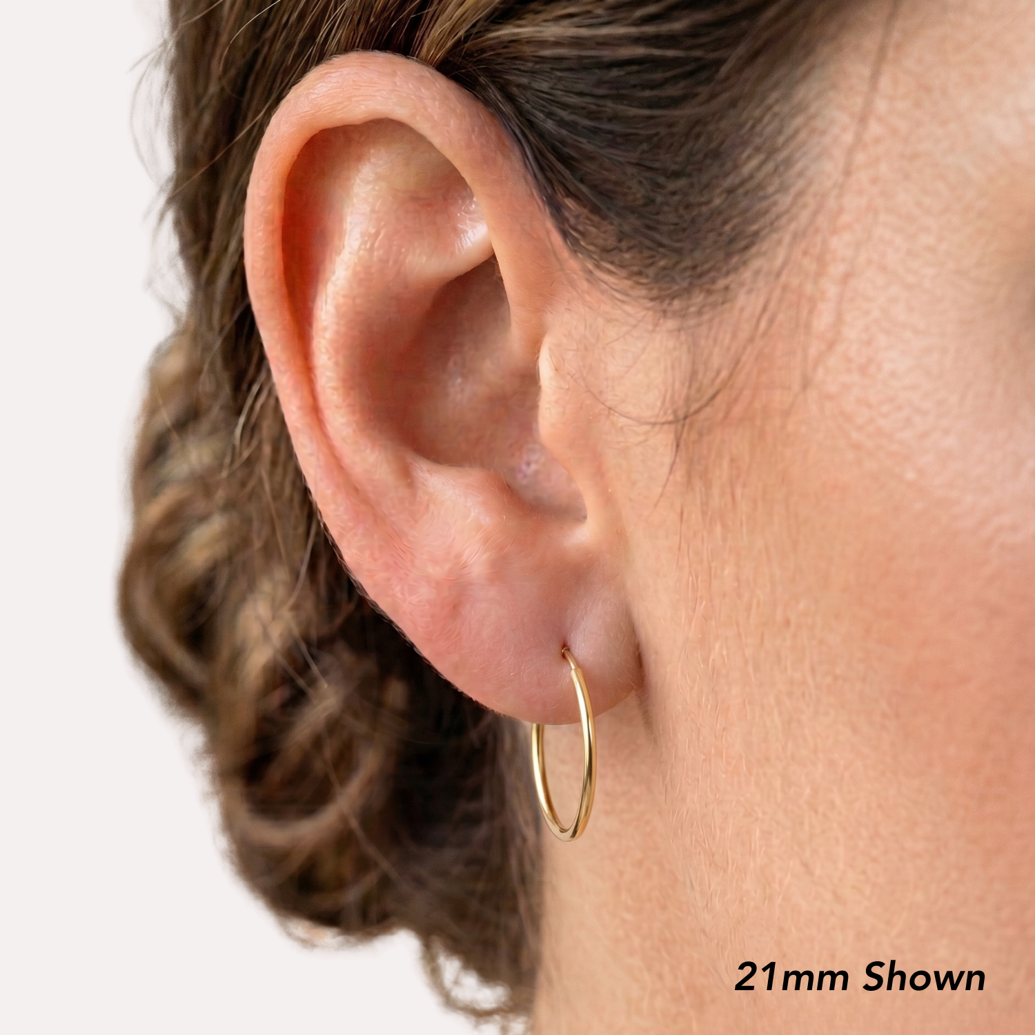 14K Yellow Gold Round Endless Hoop Earrings, 1.3mm Thin