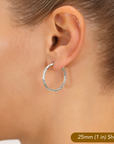 10K White Gold Diamond-Cut Hoop Earrings, All Sizes