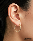 14K Yellow Gold Round Hoop Earrings, 2mm Thin