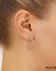 14K Yellow Gold Hoop Earrings With Engraved Diamond-Cut "Tornado" Pattern, All Sizes