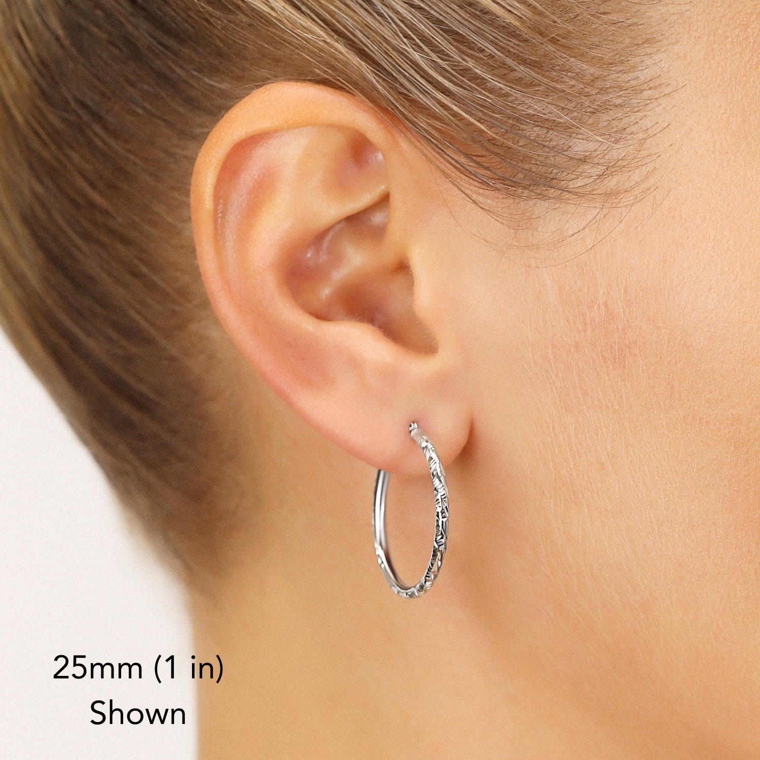 10K White Gold Tornado Diamond-Cut Hoop Earrings