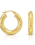 14k Yellow Gold Tornado Diamond-Cut Hoop Earrings, 5mm Thin