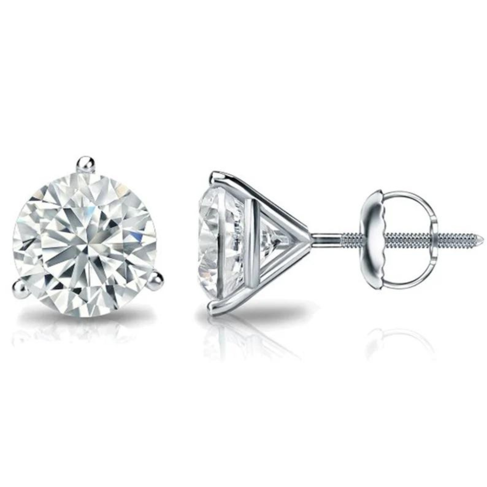14K Solid White Gold 3 CTW Certified Lab Diamond Stud Earrings in Secure Martini Set with Screwback