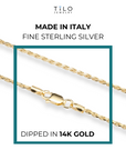 Rope Chains, Solid 925 Silver Dipped in 14k Gold in Sterling Silver