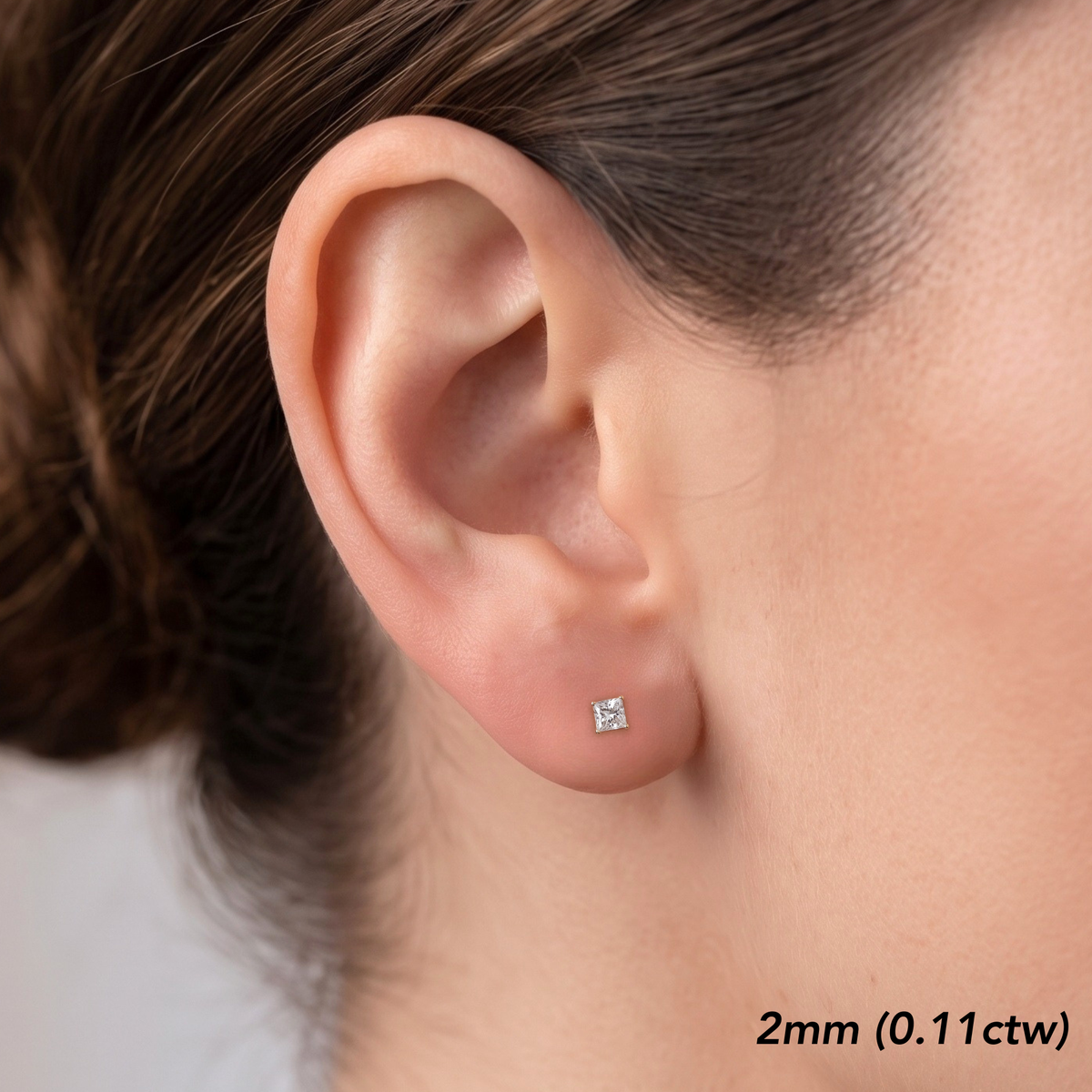14K Yellow Gold Princess-Cut Lab Diamond Studs, Pushback