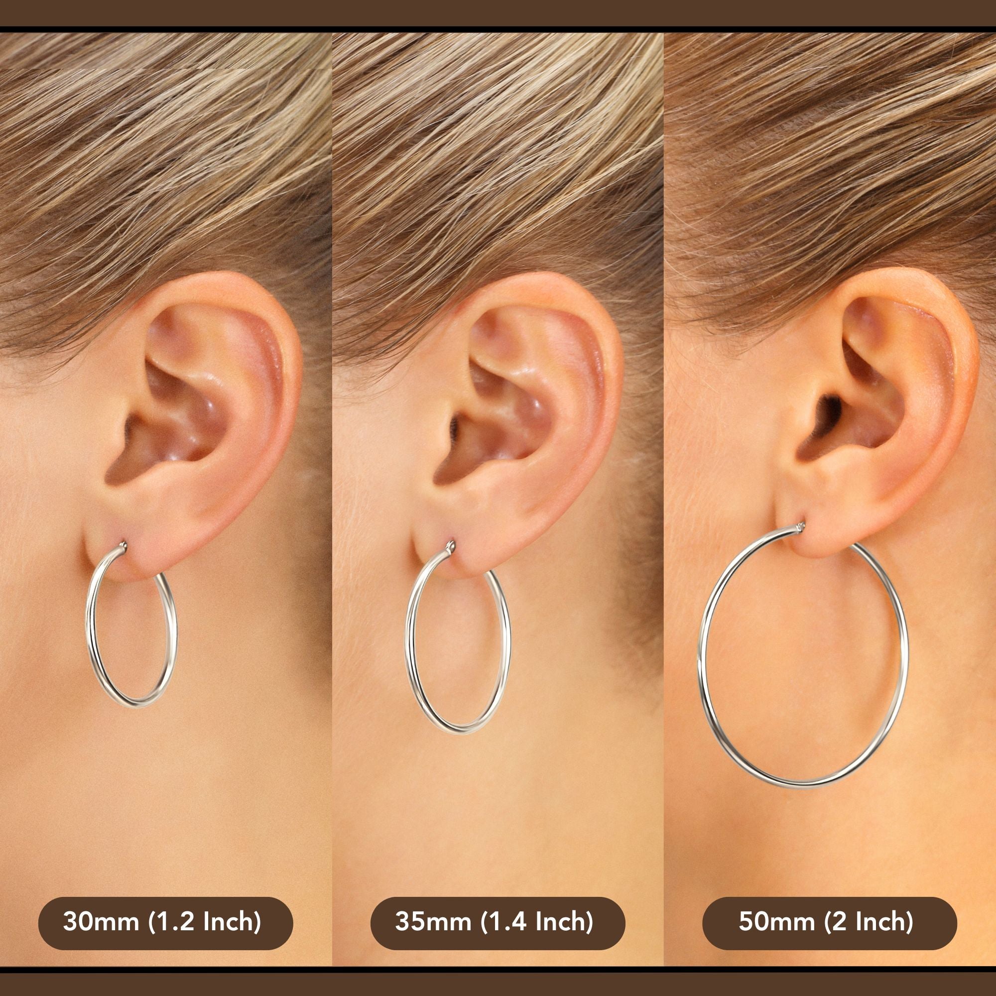 10K White Gold Classic Round Hoop Earrings, All Sizes Available