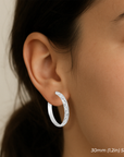 Brilliant X-pattern Round Tubular Hoop Earrings in Sterling Silver
