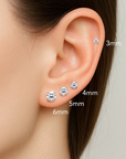 14k White Gold Classic Solitaire Cubic Zirconia Stud Earrings, Pushback