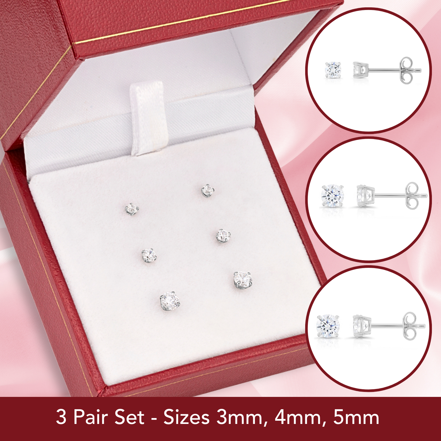 Sterling Silver Simulated Diamond Studs, With Secure Pushbacks
