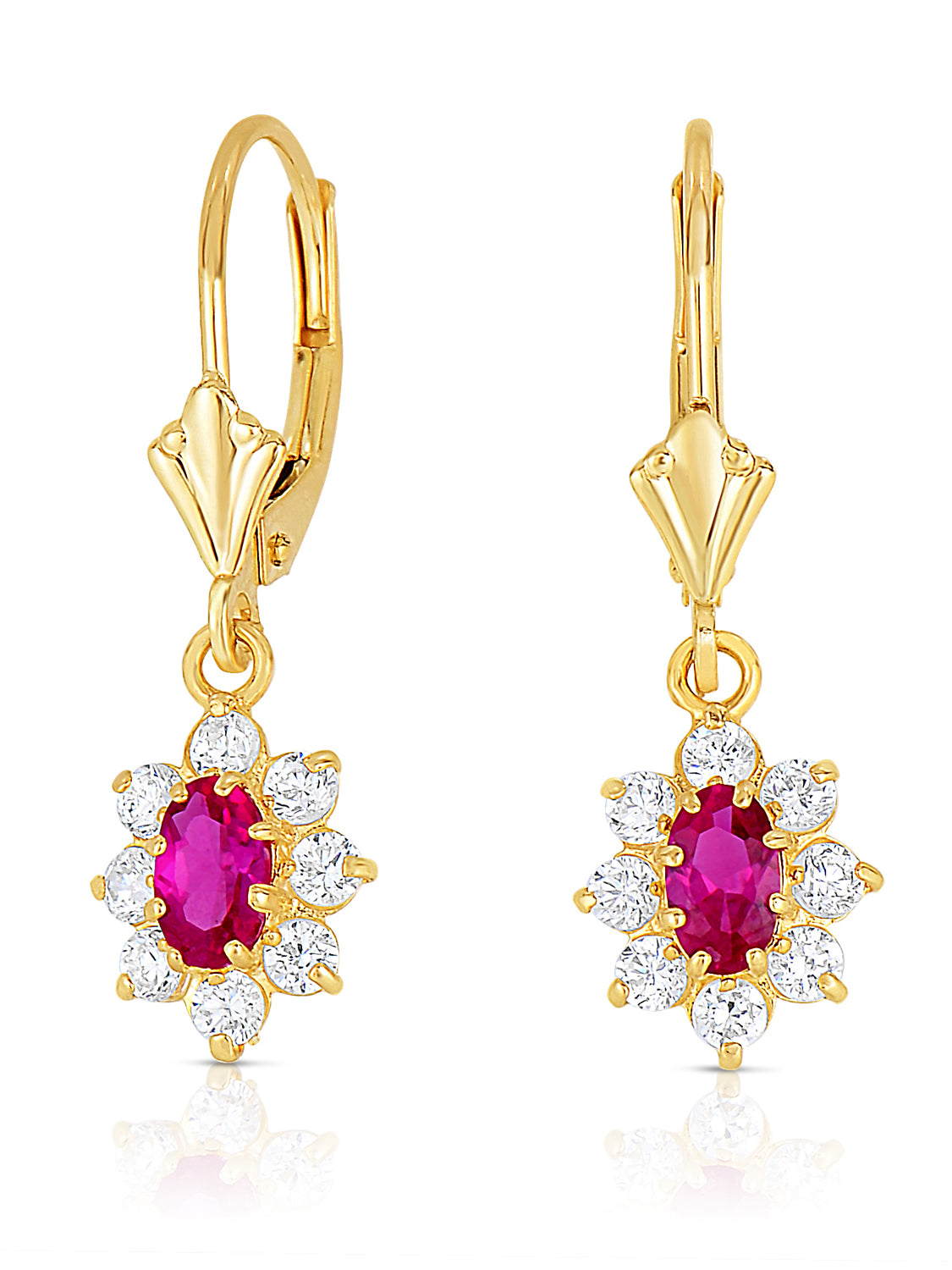 14k Yellow Gold Zirconia Birthstone Flower Earrings, Classy and Elegant Earrings, Available in 12 Colors