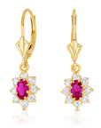 14k Yellow Gold Zirconia Birthstone Flower Earrings, Classy and Elegant Earrings, Available in 12 Colors