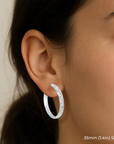 Brilliant X-pattern Round Tubular Hoop Earrings in Sterling Silver