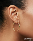 14K Yellow Gold Round Hoop Earrings, 2mm Thin