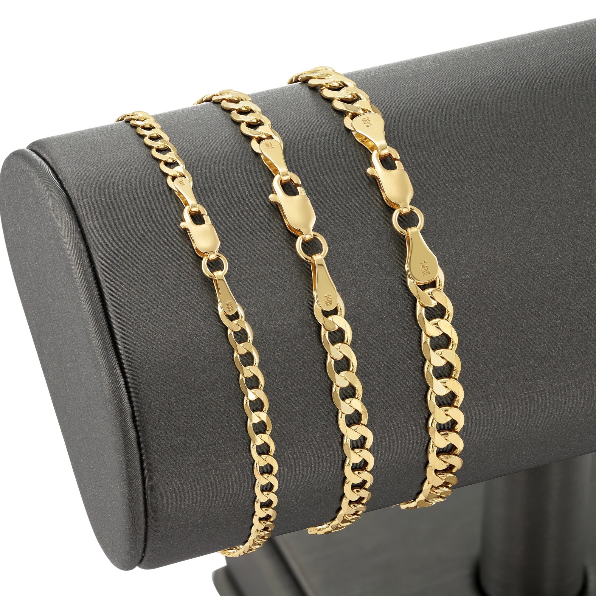 14K Solid Yellow Gold Curb Link Chain Bracelet, 7 Inches
