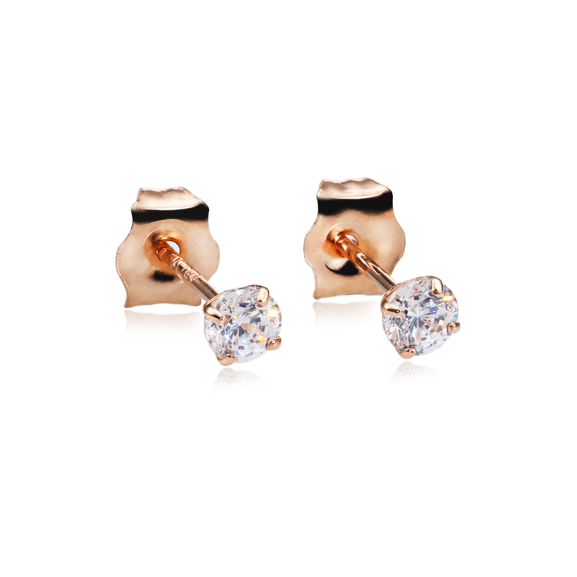 14k Rose Gold Zirconia Solitaire Stud Earrings, Push Post