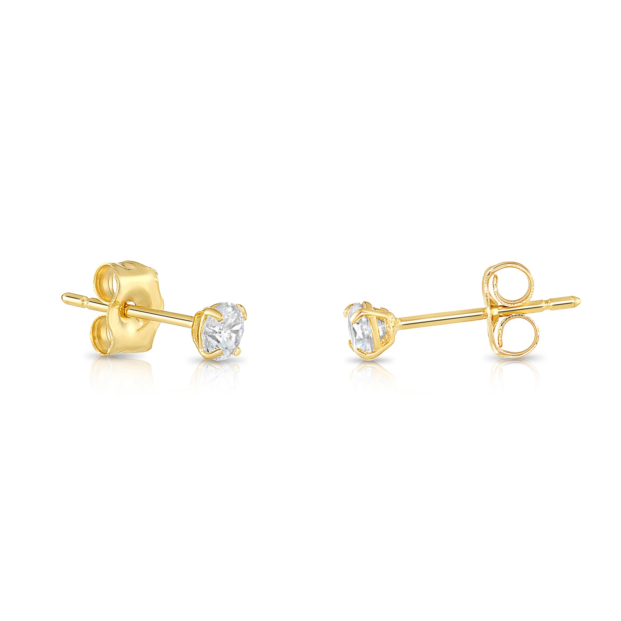 14K Gold Lab Diamond Stud Earrings, CVD Brilliant Solitaire Round Diamond Studs, Pushback