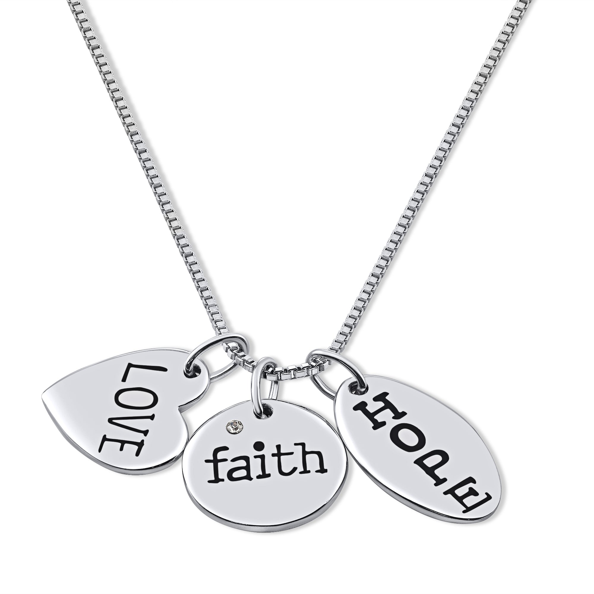Sterling Silver Love, Faith, Hope Pendant Charm Necklace