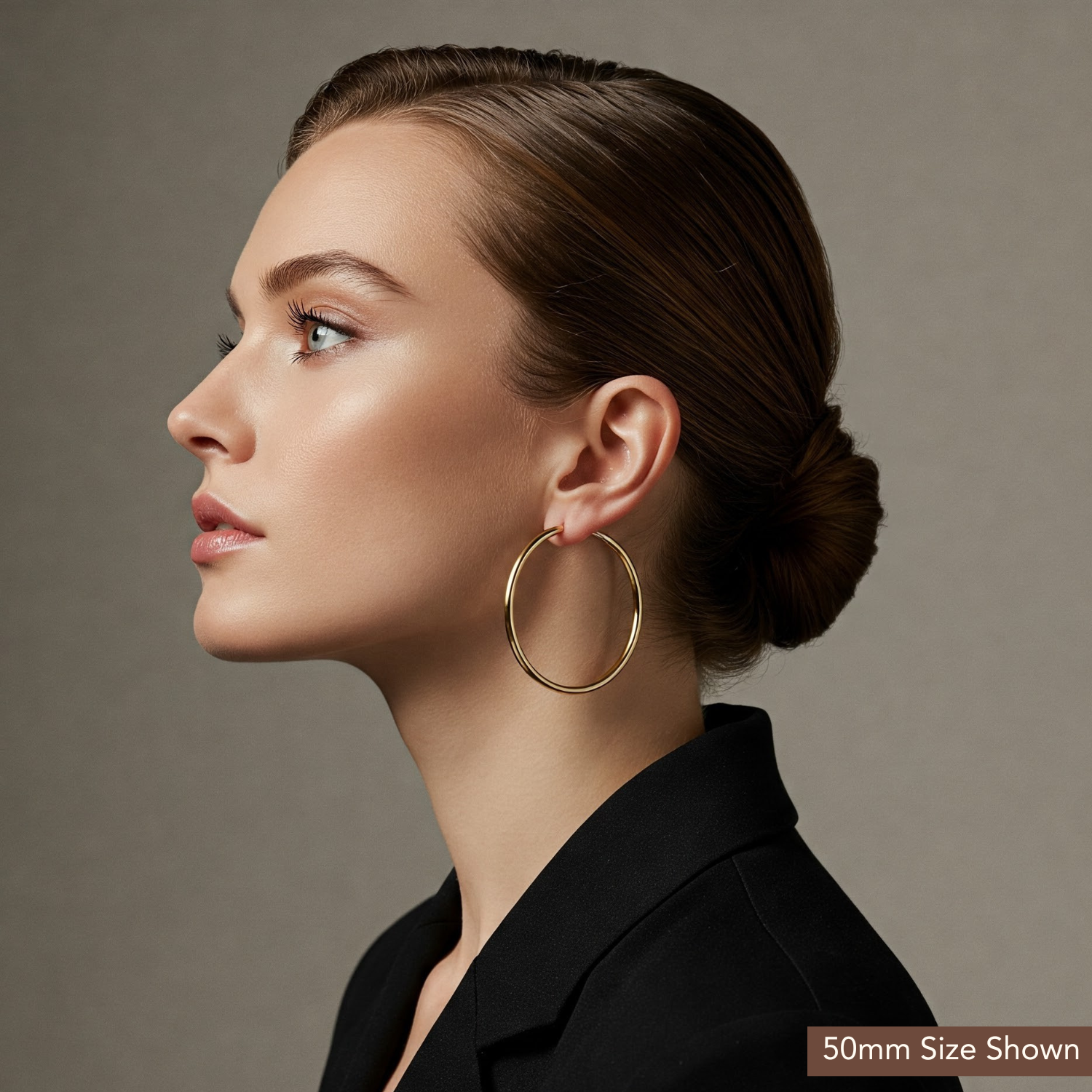 14k Yellow Gold Chunky Hoop Earrings, 3mm Thickness