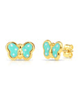 14K Yellow Gold Butterfly Poke-A-Dot Enamel Studs, Pushback