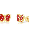 14K Yellow Gold Butterfly Poke-A-Dot Enamel Studs, Pushback