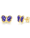 14K Yellow Gold Butterfly Poke-A-Dot Enamel Studs, Pushback