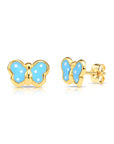 14K Yellow Gold Butterfly Poke-A-Dot Enamel Studs, Pushback