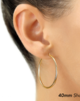 14K Yellow Gold Round Hoop Earrings, 2mm Thin