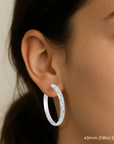 Brilliant X-pattern Round Tubular Hoop Earrings in Sterling Silver