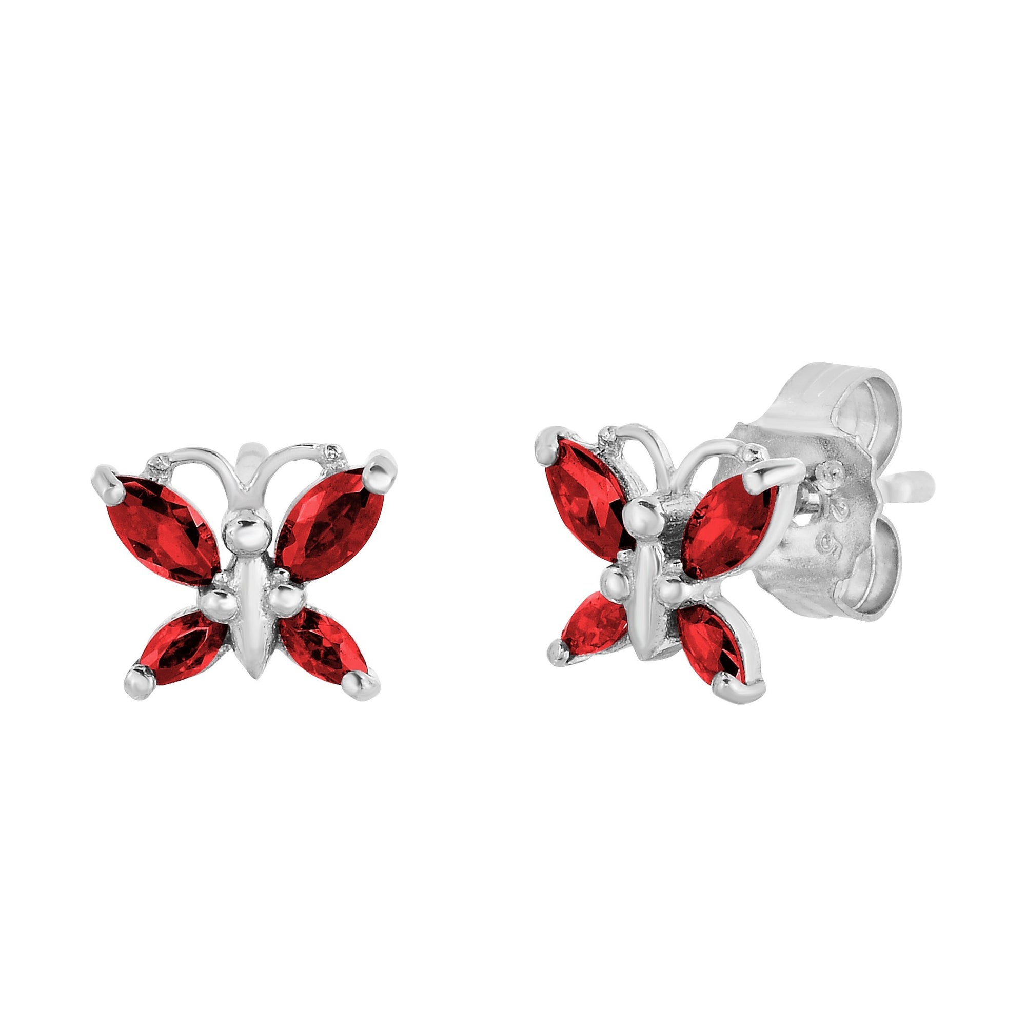 Small Butterfly Stud Earrings, In Sterling Silver Simulated Birthstone