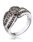 Wide Band Ring With White & Coffee Brown Baguette CZ in Sterling Silver