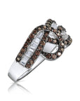 Wide Band Ring With White & Coffee Brown Baguette CZ in Sterling Silver